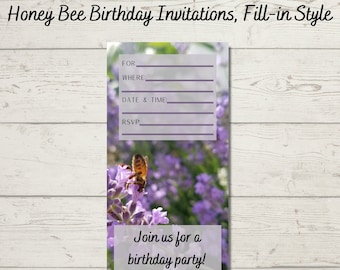 Honey Bee Birthday Invitations, Fill-in Style, Digital Download