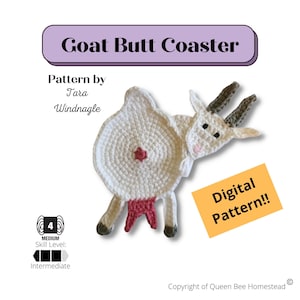 Crochet Pattern, Goat Butt Coaster DIGITAL DOWNLOAD