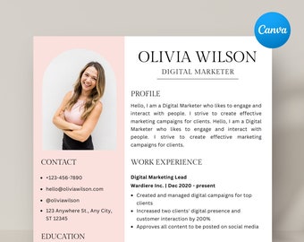 Clean Resume Template, Canva Resume, Canva Template, Professional Creative Resume Template for Canva, Cover Letter, CV, Instant Download