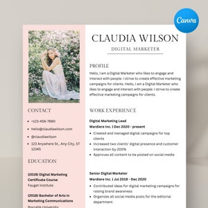 Clean Resume Template, Canva Resume, Professional Creative Resume Template for Canva, Sorority Resume, Cover Letter, CV, Instant Download image 1