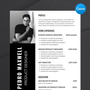 Modern Resume Template, Canva Resume, Canva Template, Professional Creative Resume Template for Canva, Cover Letter, CV, Instant Download