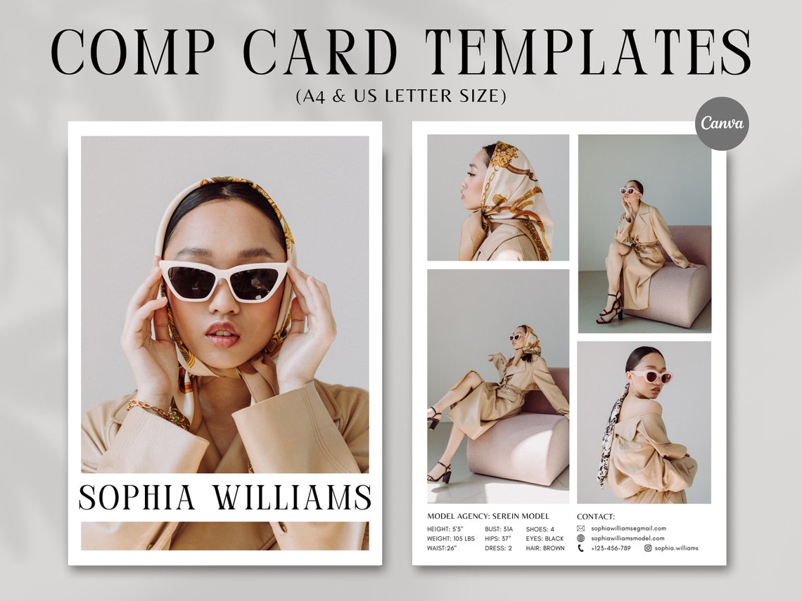Modeling Comp Card Template, Canva Template, Fashion Model Zed Card ...