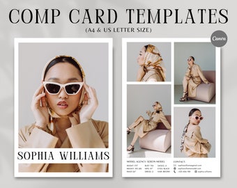 Modeling Comp Card Template, Canva Template, Fashion Model Zed Card, Model Portfolio Template, Fashion Resume Photo Card, Editable