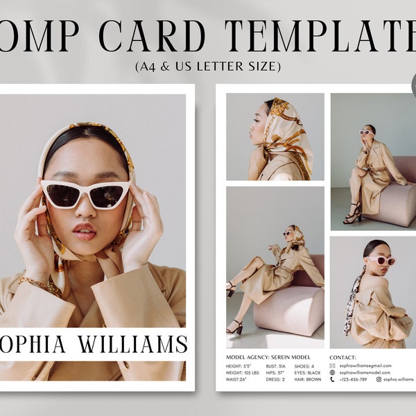 Modeling Comp Card Template, Canva Template, Fashion Model Zed Card, Model Portfolio Template, Fashion CV Photo Card, Editable