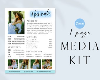 1 Page Media Kit for Influencer, Blogger Canva Template, Media Kit Tiktok, Instagram, Social Media, Rate Card, Rate Sheet,Branding Kit