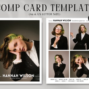 Modellering Comp kaartsjabloon, Canva sjabloon, Model Portfolio sjabloon, Fashion Model Zed Card, Fashion CV fotokaart, bewerkbaar