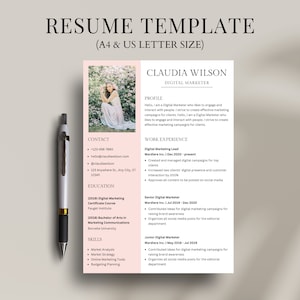 Clean Resume Template, Canva Resume, Professional Creative Resume Template for Canva, Sorority Resume, Cover Letter, CV, Instant Download image 2