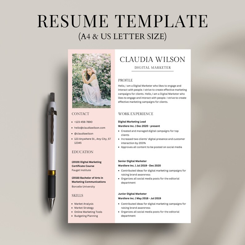 Clean Resume Template, Canva Resume, Professional Creative Resume Template for Canva, Sorority Resume, Cover Letter, CV, Instant Download image 2