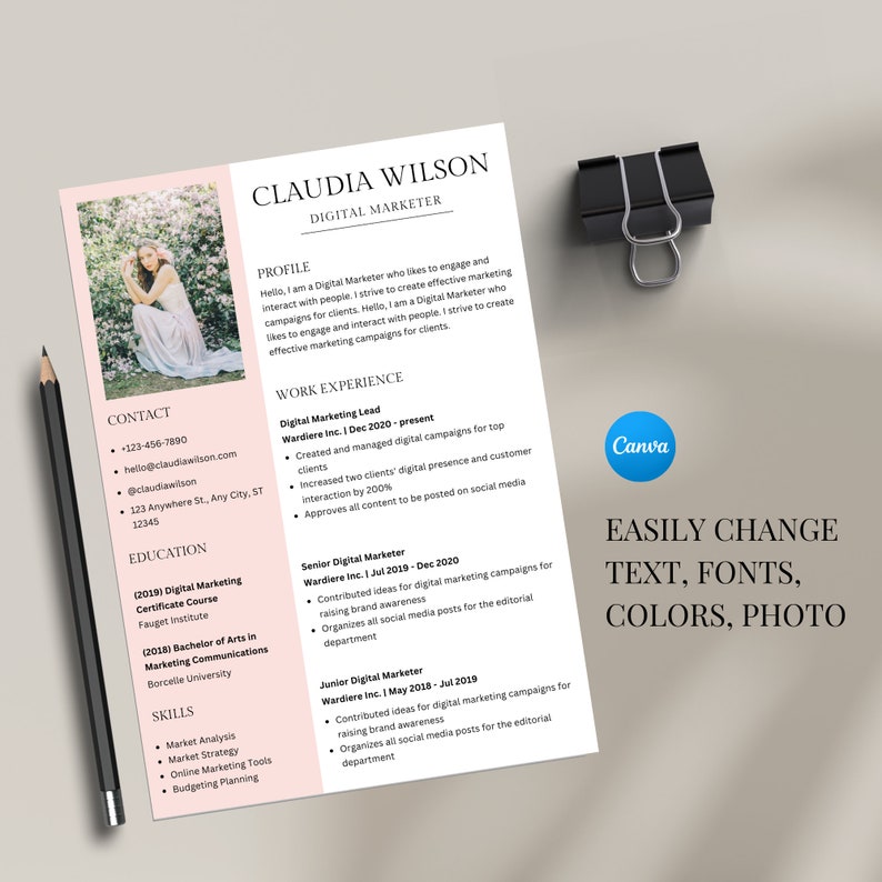 Clean Resume Template, Canva Resume, Professional Creative Resume Template for Canva, Sorority Resume, Cover Letter, CV, Instant Download image 4