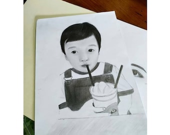 Custom portrait, Hand drawn portrait, Pencil portrait based on a photo