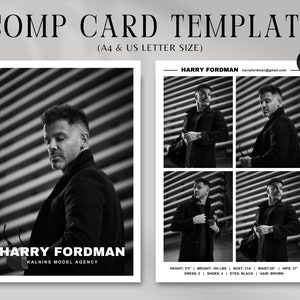 Male Model Comp Card Template, Canva Template, Model Portfolio Template, Fashion Model Zed Card, Fashion Resume Photo Card, Editable