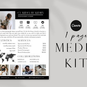 1 Page Influencer Media Kit, Minimalist Press Kit, Canva Template, Media Kit Tiktok, Instagram, Media Kit Rate Card, Modern Branding Kit