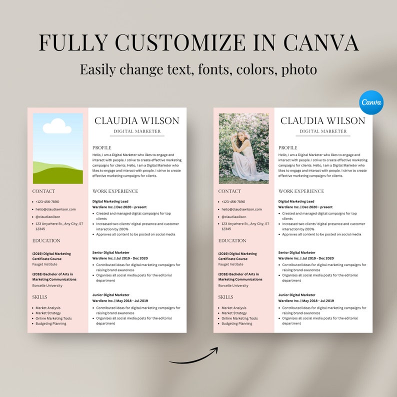 Clean Resume Template, Canva Resume, Professional Creative Resume Template for Canva, Sorority Resume, Cover Letter, CV, Instant Download image 8