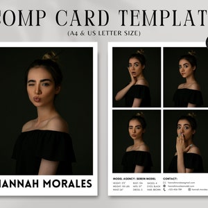 Modeling Comp Card Template, Canva Template, Fashion Resume Photo Card, Fashion Model Zed Card, Model Portfolio Template, Editable