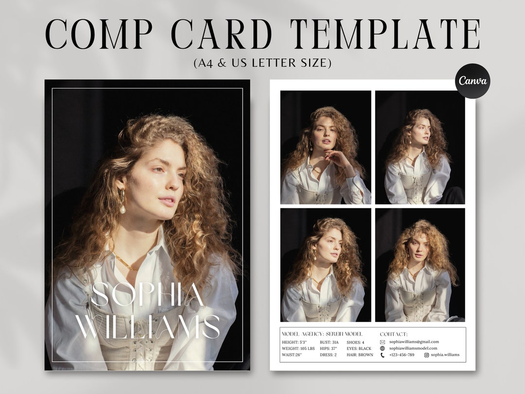 Modeling Comp Card Template, Canva Template, Fashion Resume Photo Card ...