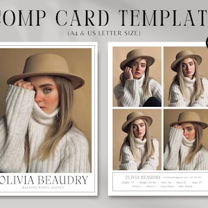 Modellering Comp kaartsjabloon, Canva sjabloon, Model Portfolio sjabloon, Fashion Model Zed Card, Fashion CV fotokaart, bewerkbaar