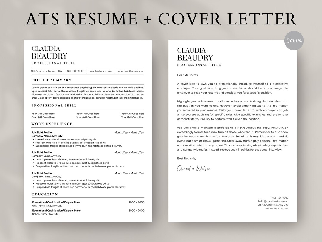 ATS Friendly Resume and Cover Letter Template ATS Compatible - Etsy ...