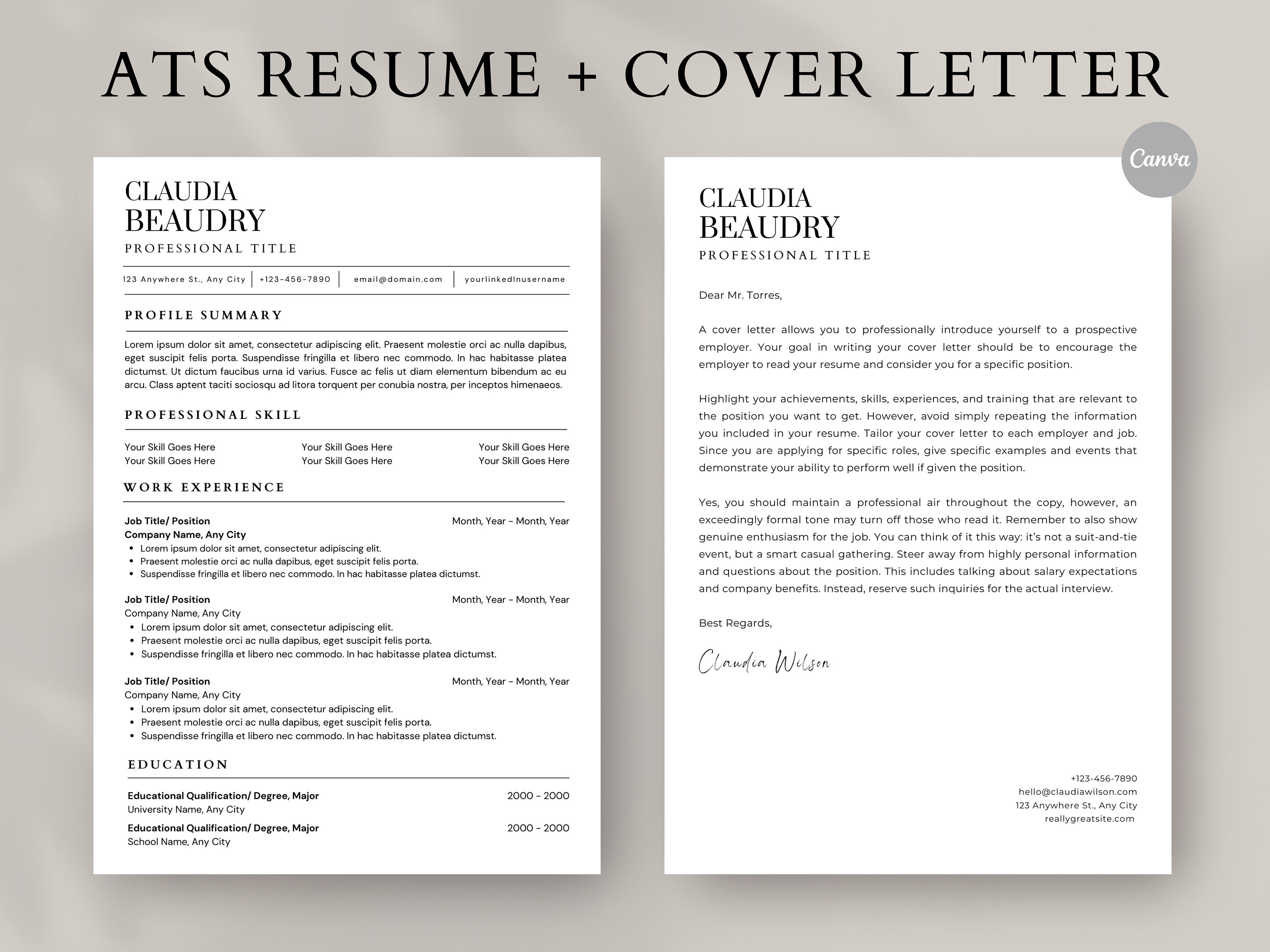 ATS Friendly Resume and Cover Letter Template, ATS Compatible Resume ATS Friendly Resume and Cover Letter Template, ATS Compatible Resume