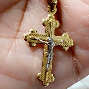 Collana croce riempita in oro 18K, collana croce bicolore per le donne, collana croce delicata, collana religiosa, piccola collana croce d&#39;oro