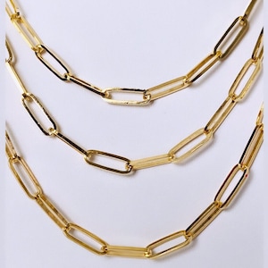 Paperclip Necklace Gold Filled-Dainty Rectangle Link Necklace-18K Gold Filled Paperclip Chain Necklace-Perfect Layering Link Necklace H