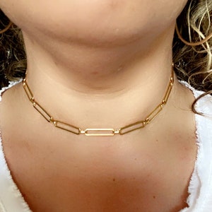 18k Gold Filled Link Chain Necklace, Dainty Gold Paperclip Chain Jewelry, Minimalist Gold Filled Rectangle Chain, Layered Link Chain Set
