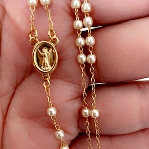 18K Gold Filled Rosary Necklace, Pearl Rosary Necklace, Catholic Rosary Cross Necklace, Rosary Cross Necklace, Minimalist Rosary Necklace