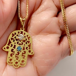 18K Gold Filled Chain Hamsa Hand Necklace, Gold Hamsa Protection Chain, Dainty Gold Layering Fatima Necklace, Fatima Hand, Hand Of Fatima