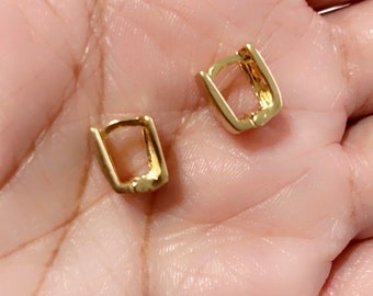 18K Gold Filled Hoops, Minimalist Huggies Square Gold Earring, Small Huggies Earrings, Tiny Gold Filled Hoops, Dainty Tiny Hoops For Women