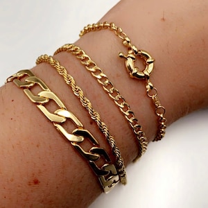 18K Gold Filled Cable Link Bracelet, Rolo Chain Bracelet, Chunky Gold Filled Bracelet, Dainty Flat Gold Chain Bracelet, Rope Chain Bracelet