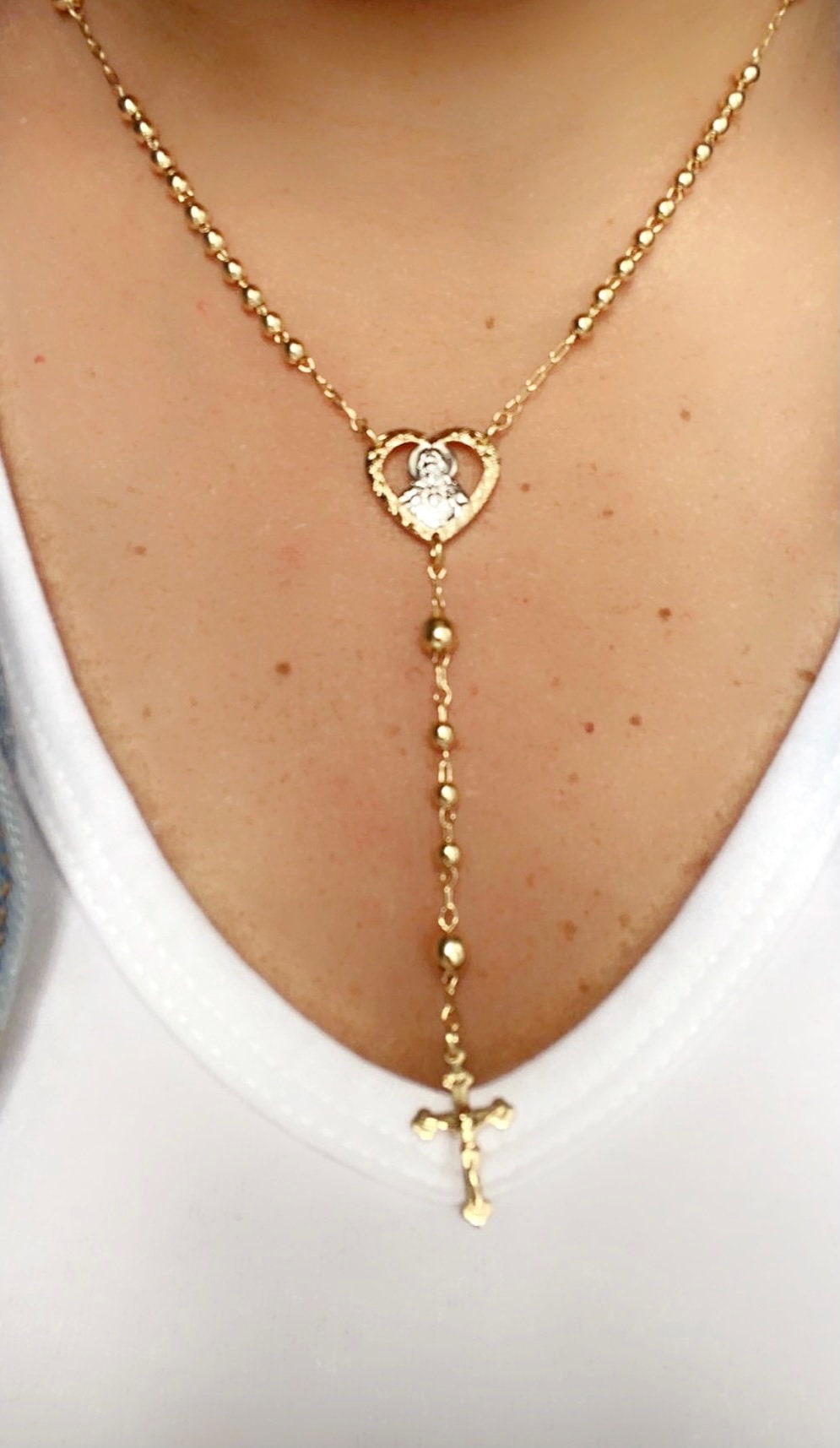 18K Gold Filled Rosary Necklace Gold Rosary Necklace Dainty Etsy