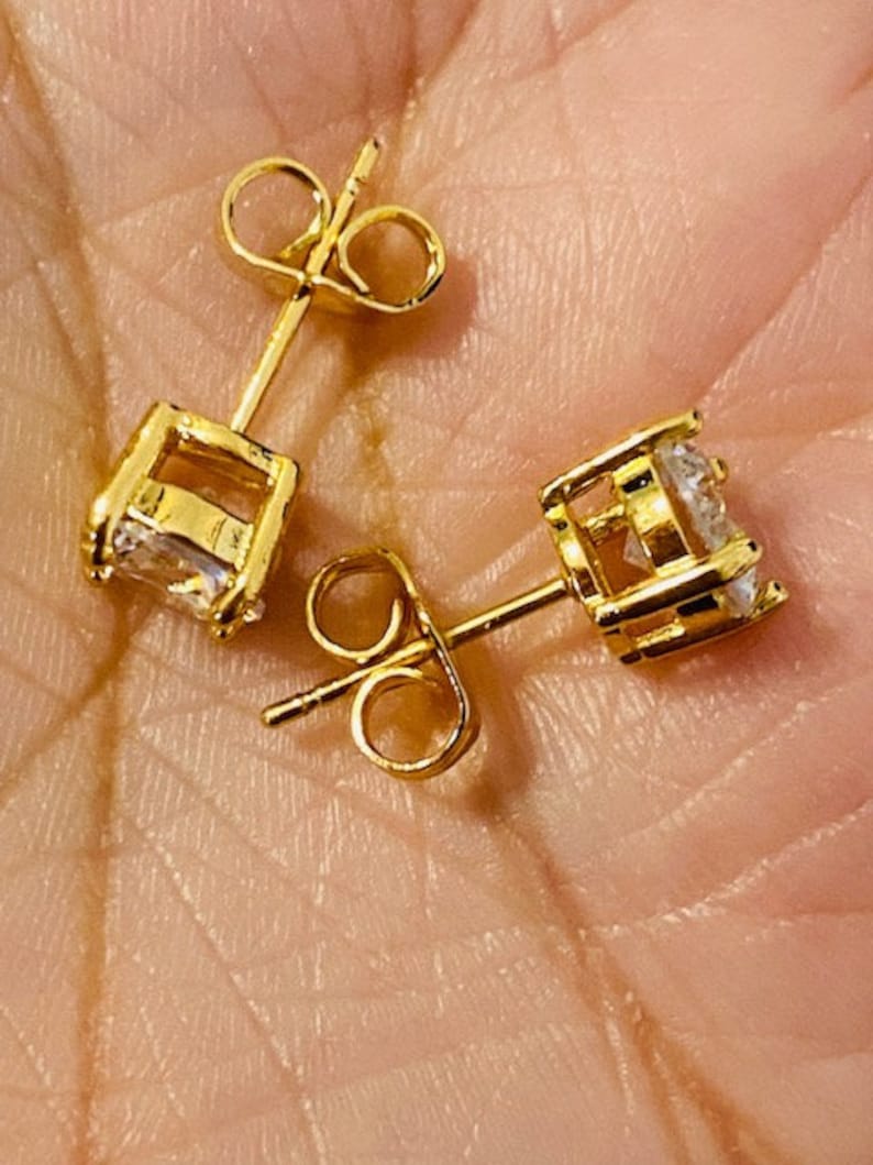 18K Gold Filled Stud Earring, CZ Small Gold Stud Earrings, Dainty Tiny Stud Gold Earring, Minimalist Round Stud Earring, Gold Stud Earrings image 3