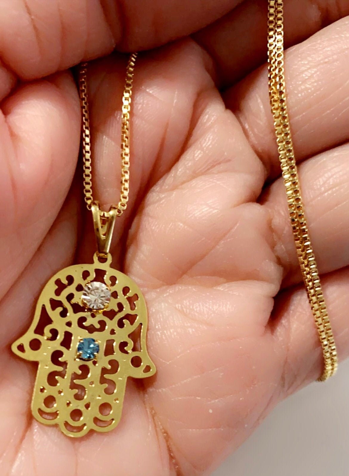 18K Gold Filled Chain Hamsa Hand Necklace Gold Hamsa Protection