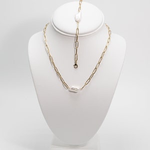 Baroque pearl paperclip necklace set for women