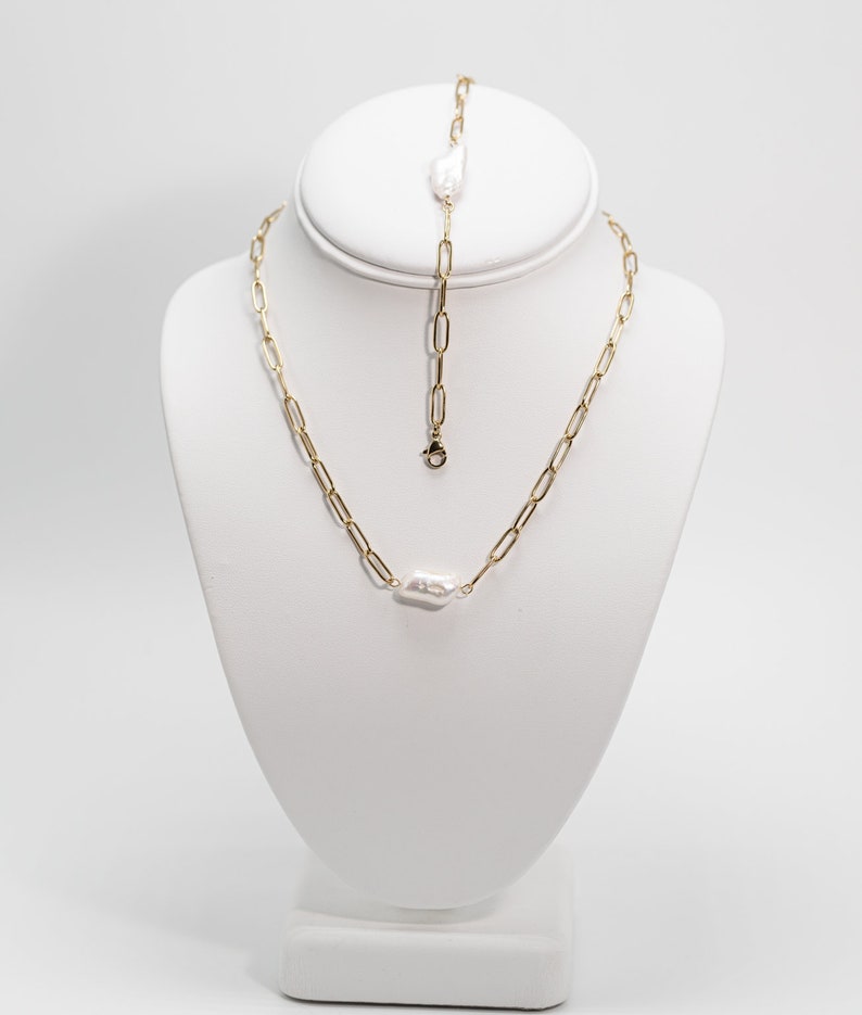 Baroque pearl paperclip necklace set for women