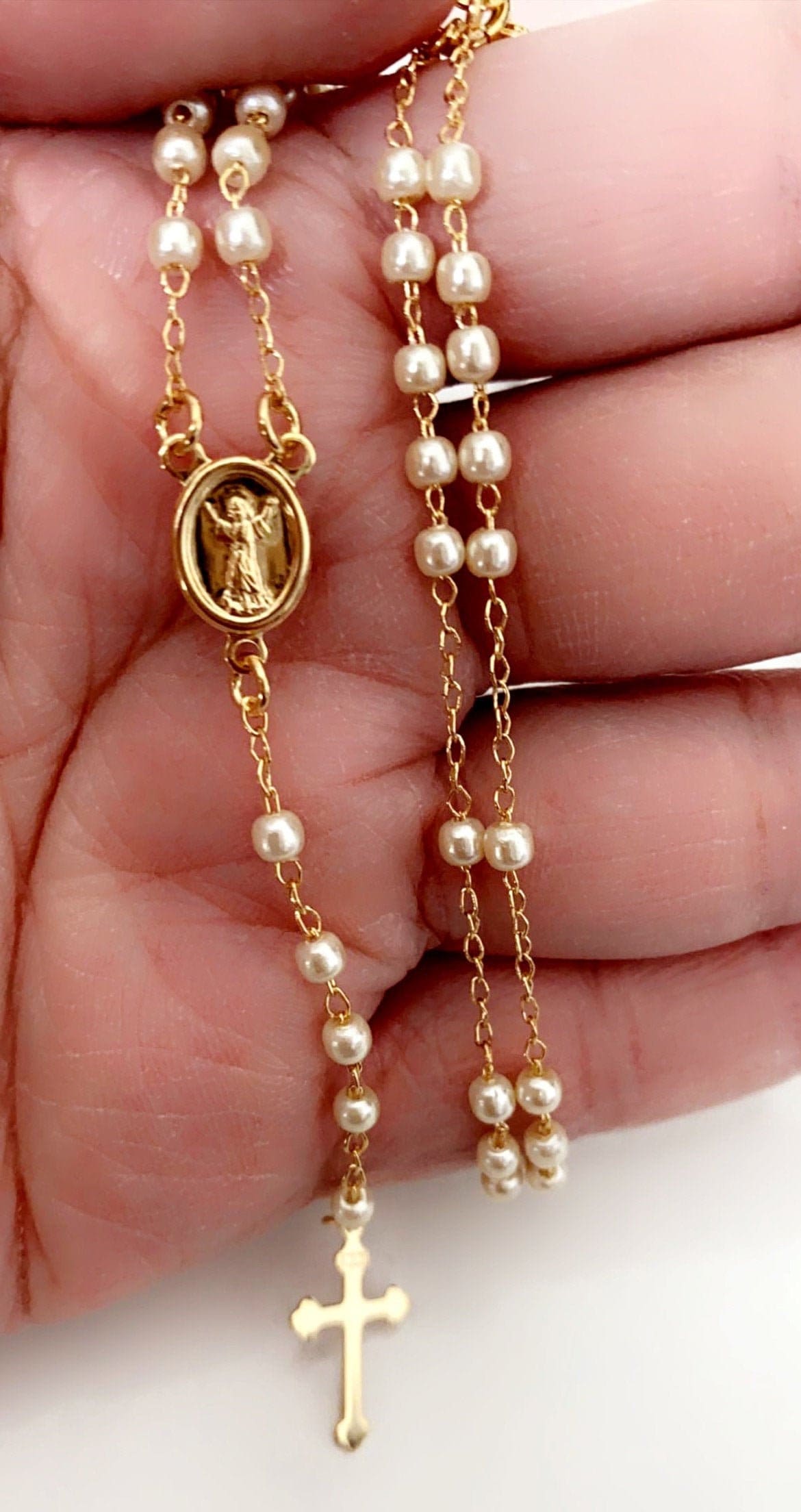 18K Gold Filled Rosary Necklace Pearl Rosary Necklace Catholic Rosary Cross Necklace Rosary Cross Necklace Minimalist Rosary Necklace Etsy