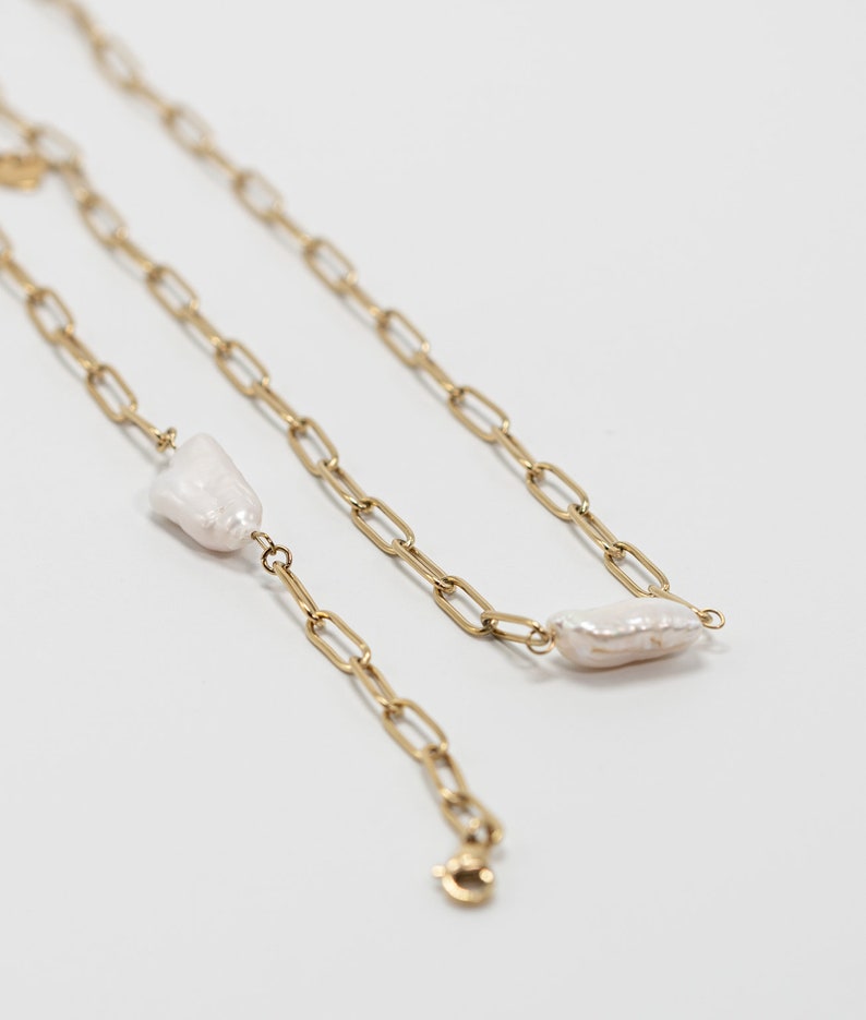 Baroque pearl paperclip necklace set for women