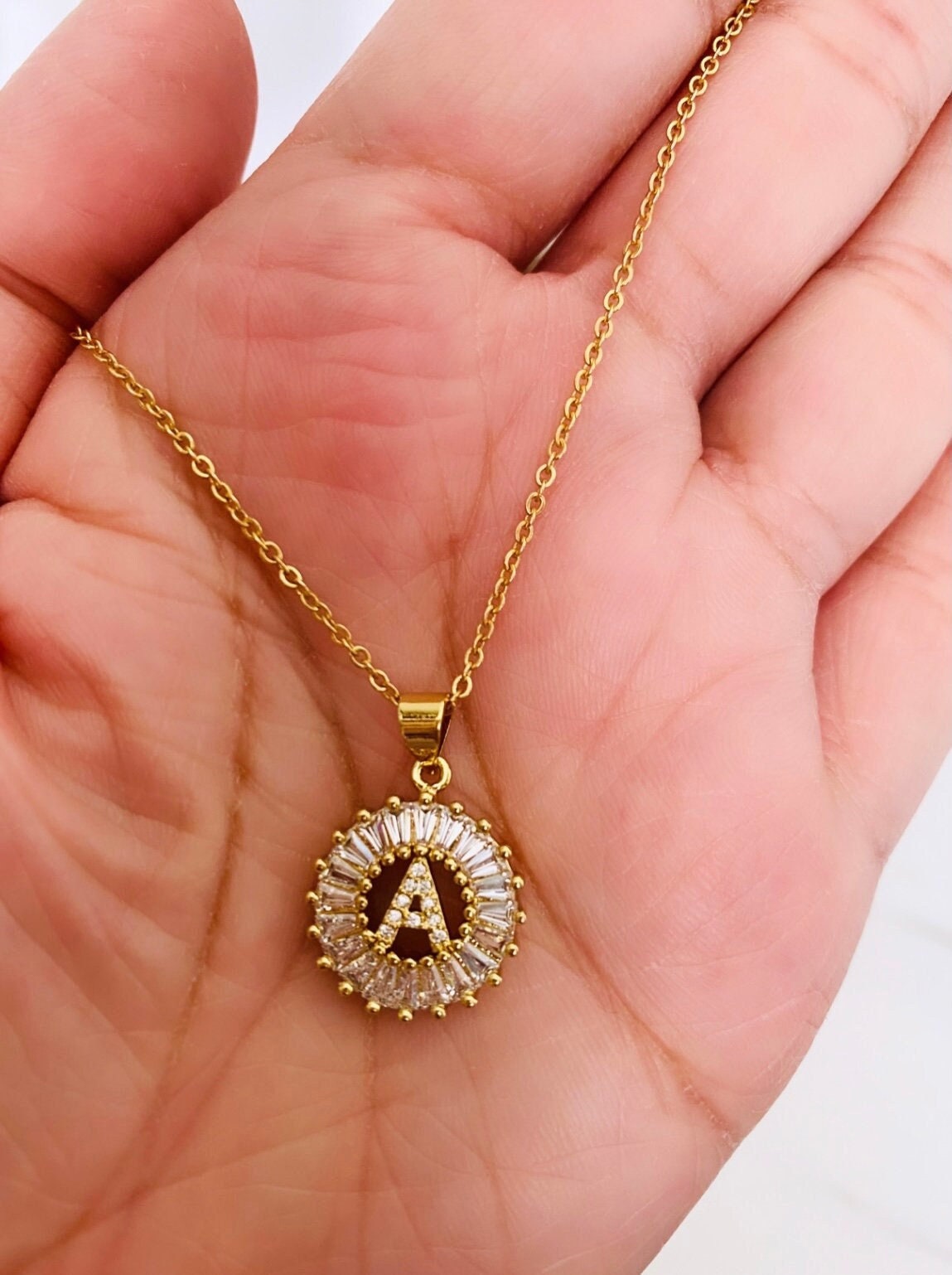 Initial Necklace Gold Filledletter Necklacecubic Zirconia Etsy