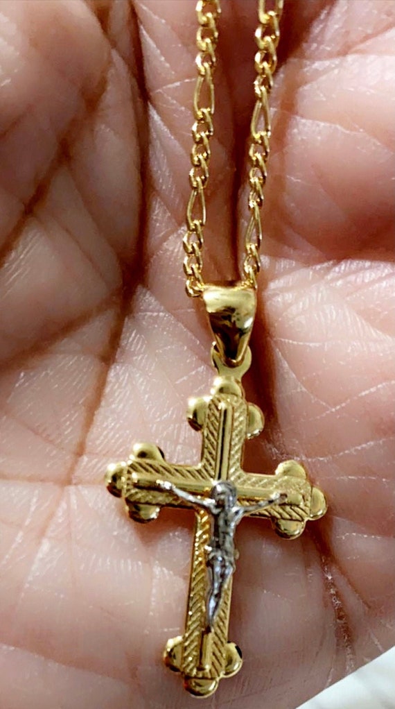 Two tone cross necklace sale