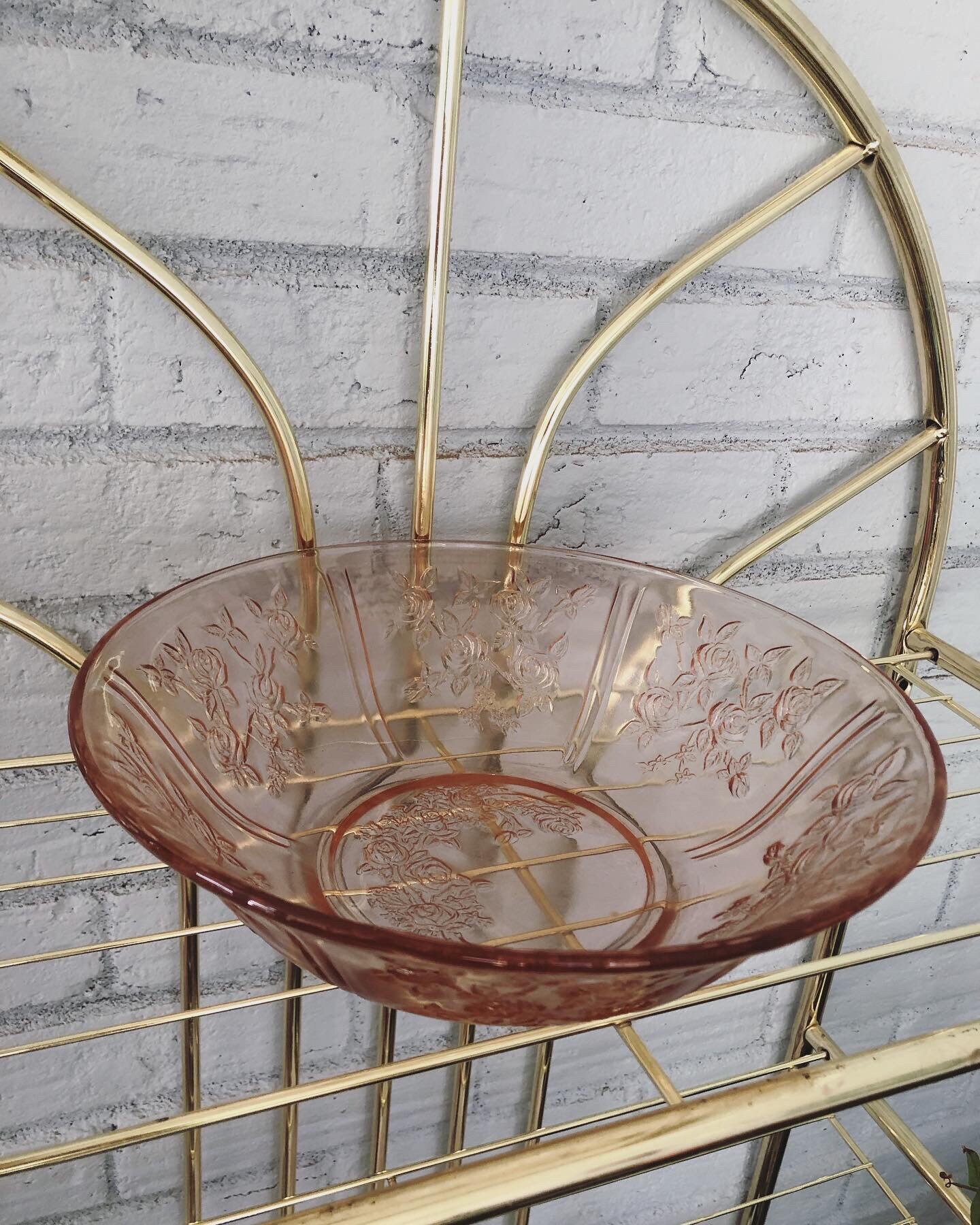 Vintage Sharon Pink Depression Glass Cabbage Rose Serving Bowl Etsy