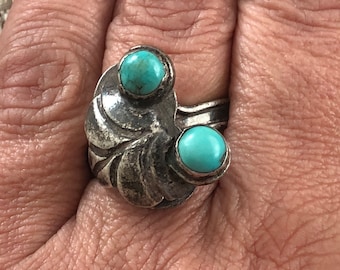 Vintage Sterling and Turquoise Mexican Adjustable Ring