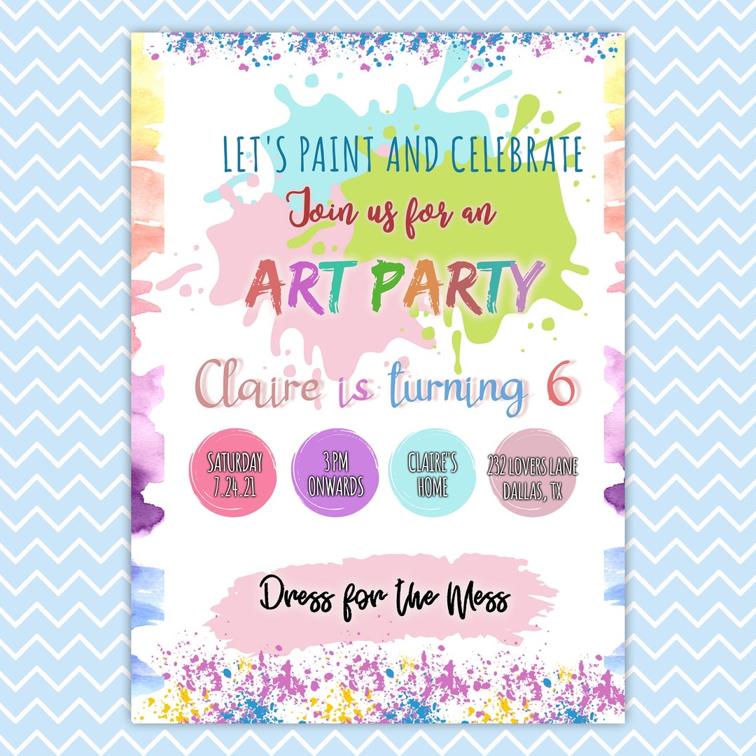 Dress for a Mess Art Party Invite Invitation Birthday Artist Painting ...