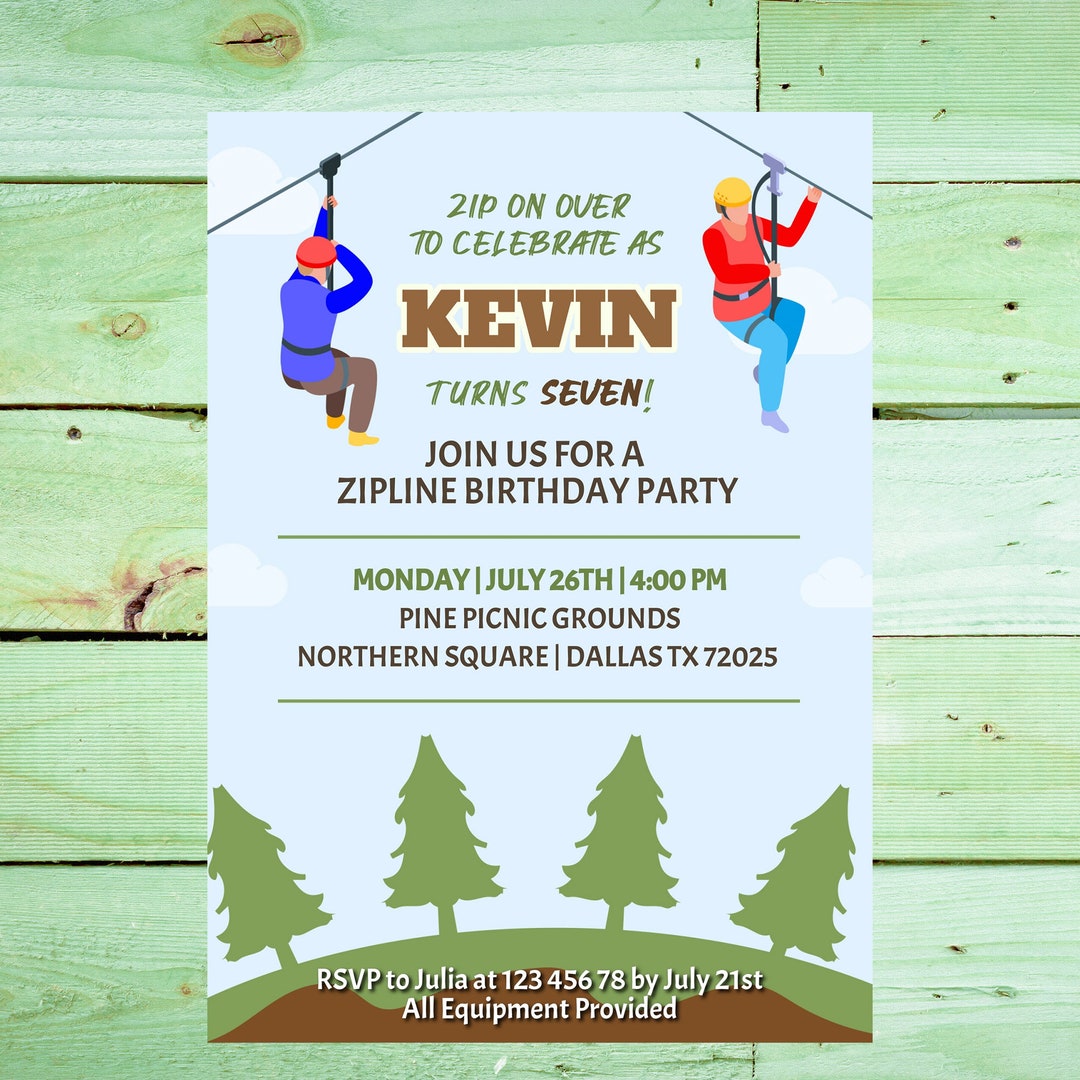 Zip Line Party Birthday Invitation Ziplining Birthday Party Invitation