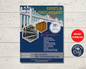 Fence Installation and Repair Flyer,  Fencing Flyer Design Template, Repair Services Flyer, MLN172