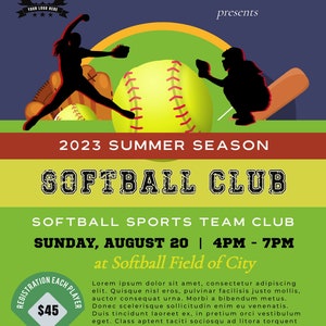 Softball Tryout corjl  Template, A4 Sports Flyer Template, Sports Event Flyer, Softball Training, Softball Flyer, Template Digital, MLN203