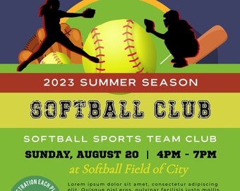 Softball Tryout corjl  Template, A4 Sports Flyer Template, Sports Event Flyer, Softball Training, Softball Flyer, Template Digital, MLN203