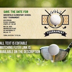 Golf Tournament School Church Non-Profit Event Custom printable Editable Save the Date Ticket MLN101b