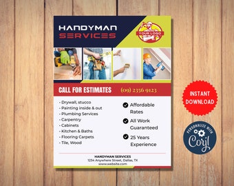 Handyman Services Template, Service Repair Flyer, Editable Business Opening, Do It Yourself Card, MLN189