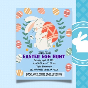 Easter Egg Hunt Invitation Church, School, Neighborhood, egg hunt eggstravaganza, easter egg hunt invite, printable template SS122