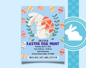 Easter Egg Hunt Invitation Church, School, Neighborhood, egg hunt eggstravaganza, easter egg hunt invite, printable template SS122