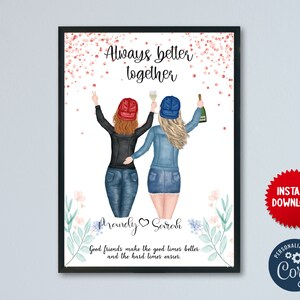 Best Friend Personalised Print Design, Quote Wall Art, Forever Best Friend Gift, Wine Buddies, MLN20